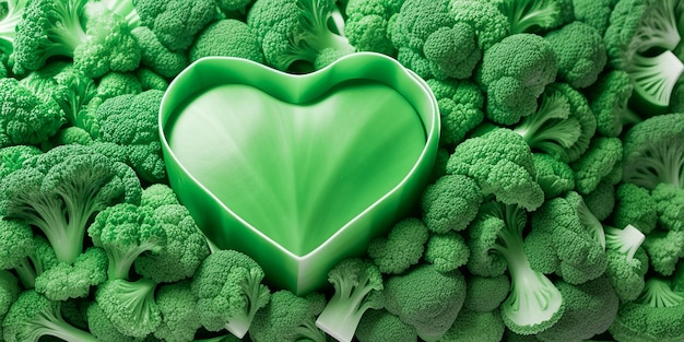 Green Heart shape by vegetables Green vegetables and leafy food background as healthy eating concept of fresh garden produce organically grown as symbol of health generative ai