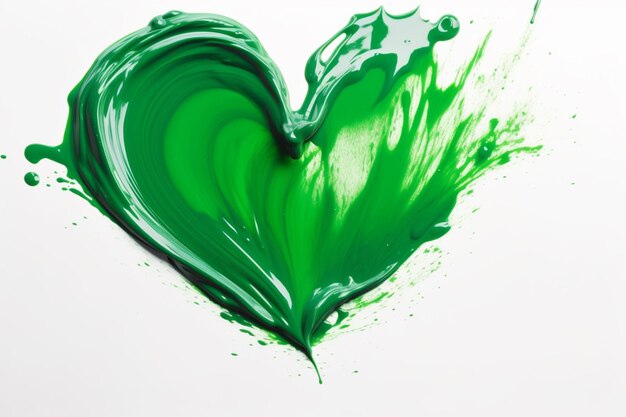 Green heart with green paint and the word love on it