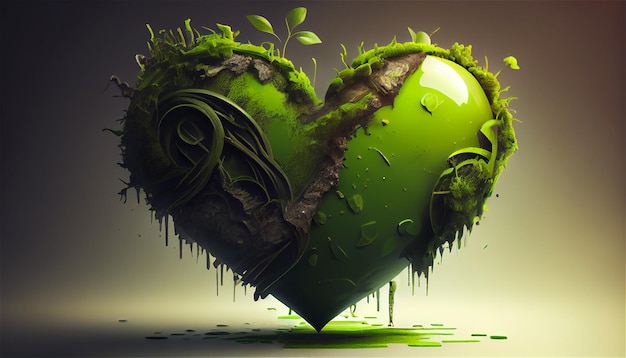 Photo a green heart with a plant growing out of it