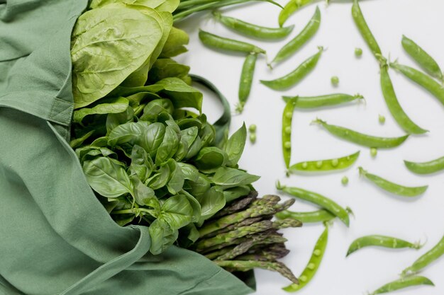 Green herbs in bag white background