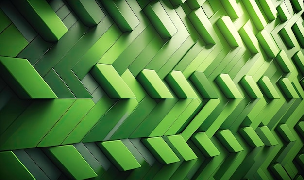 Green Herringbone Mosaic Wall with 3D Stacked Blocks