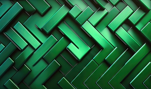 Green Herringbone Mosaic Wall with 3D Stacked Blocks