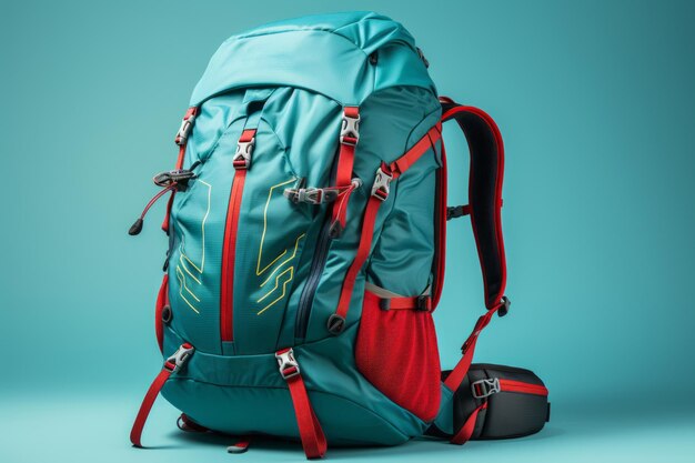 Green Hiking Backpack On An Isolated Background Generative AI