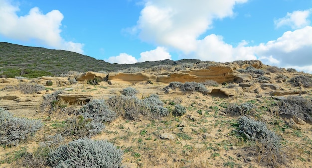 Green hill under a cloudy sky in Sardinia