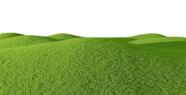 Green hill of grass field isolated on white background 3D rendering