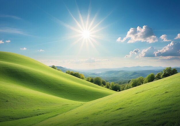 Photo green hill with blue sunny sk