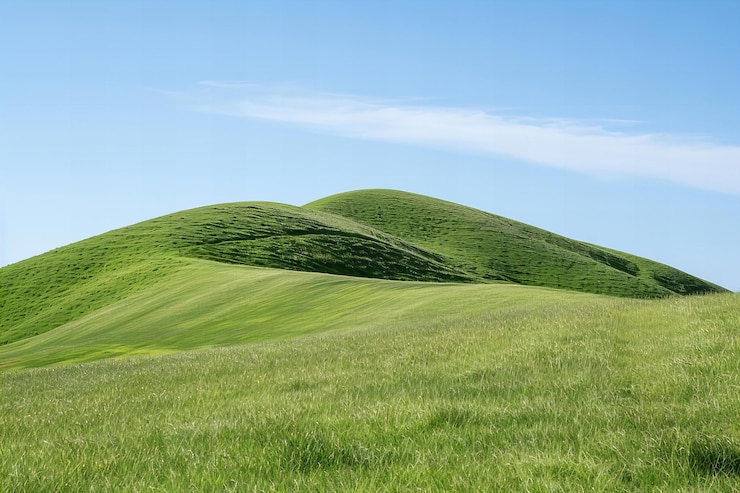Photo a green hill with a green hill in the background