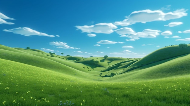 Зеленые холмы и голубое небо