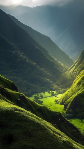 The green hills of the mountains