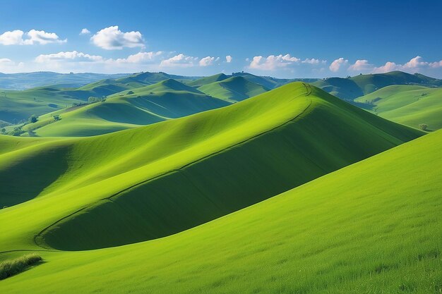 Foto colline verdi con cielo blu