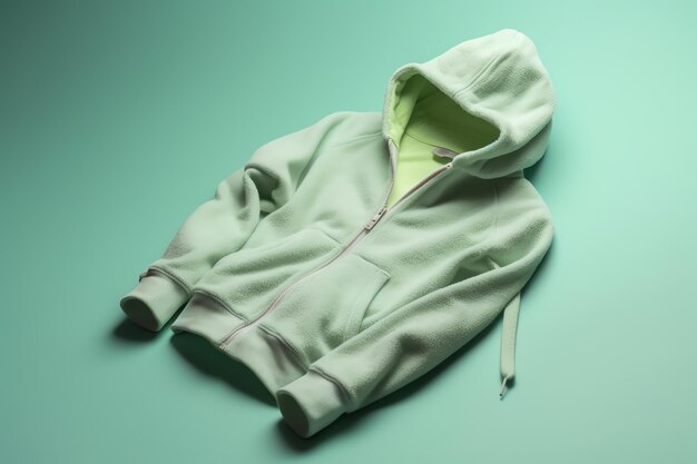 Photo a green hoodie with a white zipper sits on a green background.