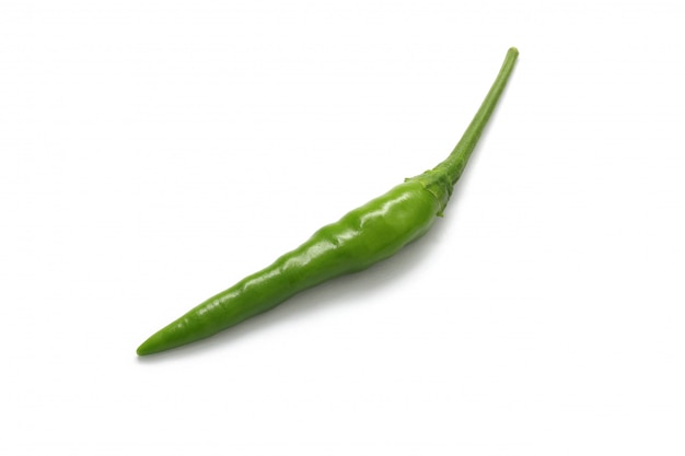 Green hot chili pepper isolated on a white