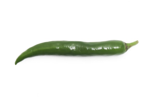 Green hot chili pepper top view isolated on white background clipping path