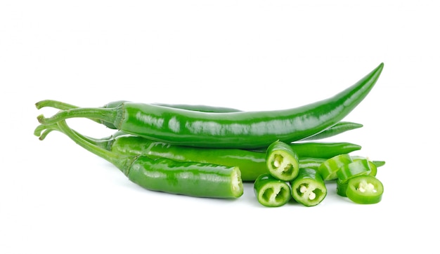 Green hot chili peppers isolated on white