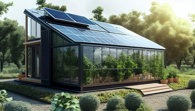 Green house energy solar energy panel AI generated