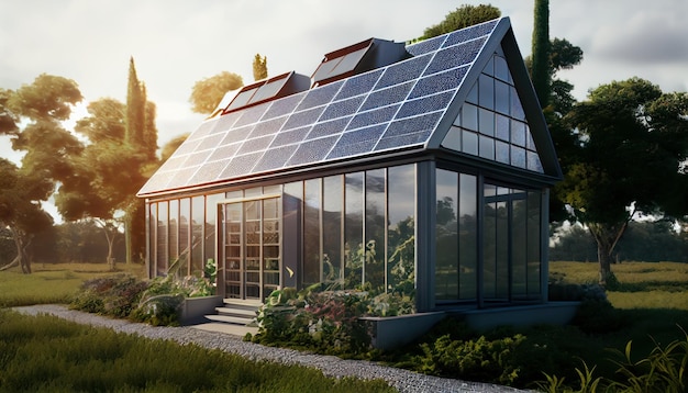 Green house energy solar energy panel AI generated