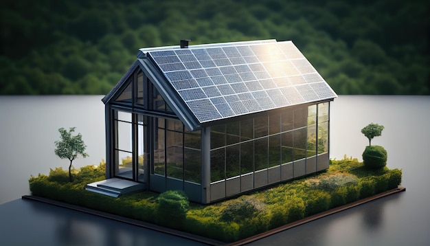 Green house energy solar energy panel AI generated