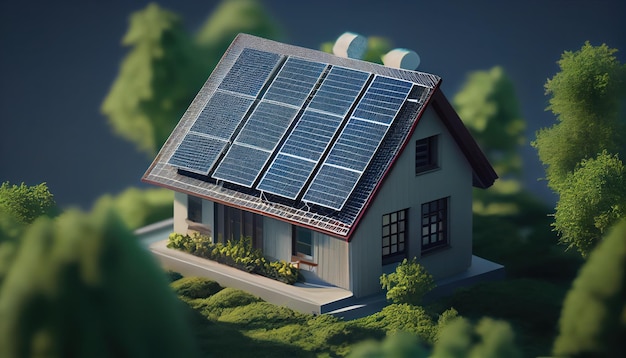 Green house energy solar energy panel AI generated