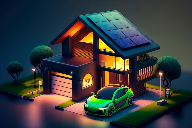 グリーン ハウス エネルギー太陽エネルギー パネル環境社会と企業の家ガバナンス コンセプト
