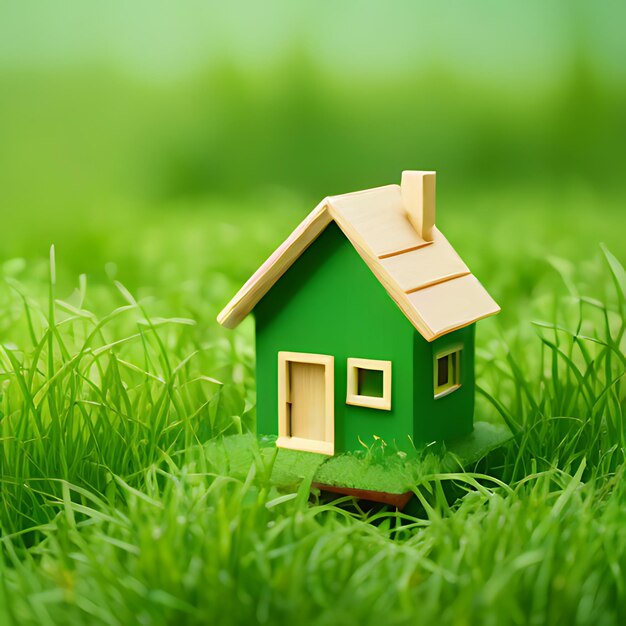 Photo a green house in the grass with a green house in the middle