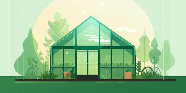 Green house green background flat illustration generative ai