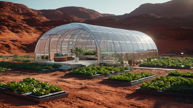 Photo green house standing in desert