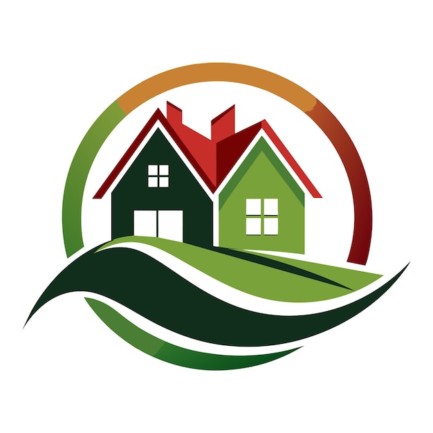 a green house with a green grass and a green and orange circle