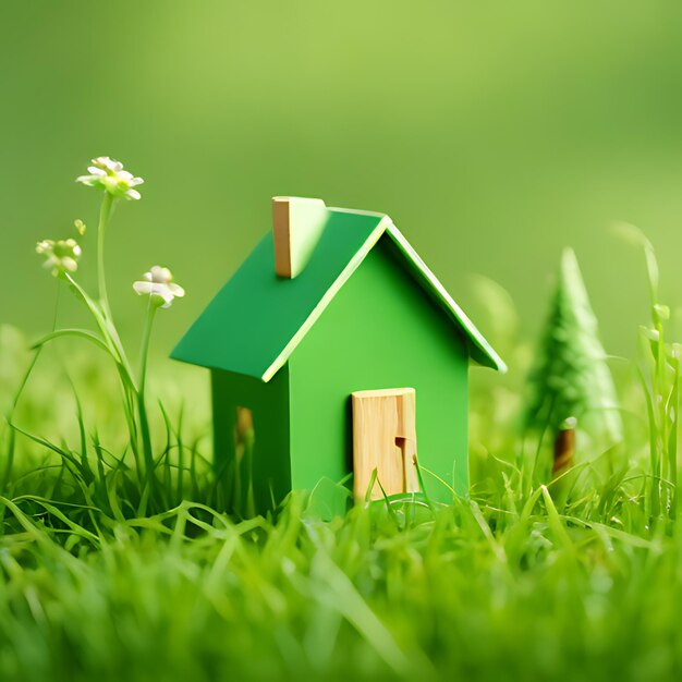 a green house with a green house in the grass