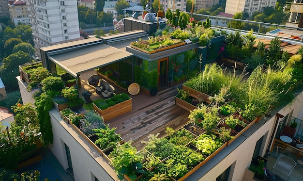 Photo a green house with a lot of plants on the roof