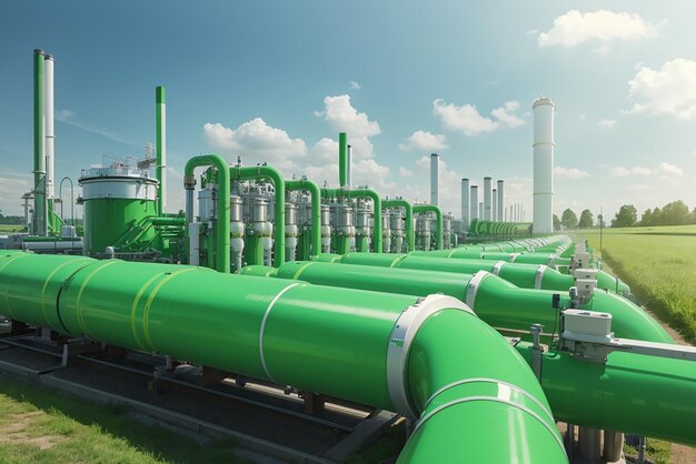 Photo green hydrogen renewable energy production pipeline green hydrogen gas for clean electricity facili