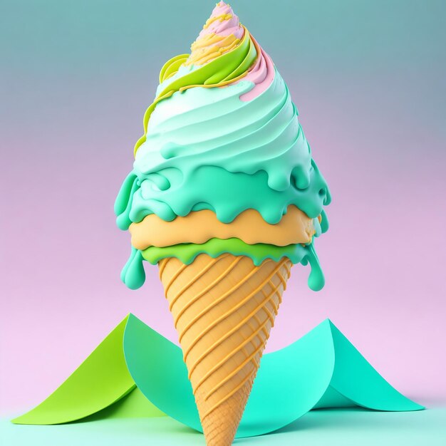 Green ice cream in the cone