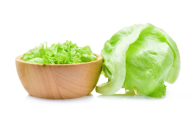 Green Iceberg lettuce on white background.