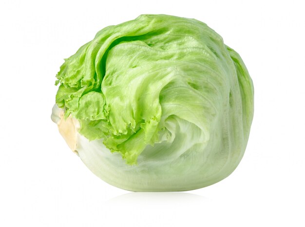 Green iceberg lettuce on white background