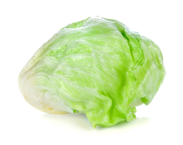 Green iceberg lettuce on white background.