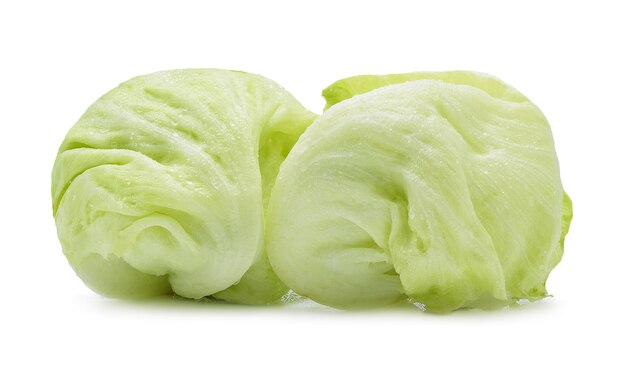 Green Iceberg lettuce on white.