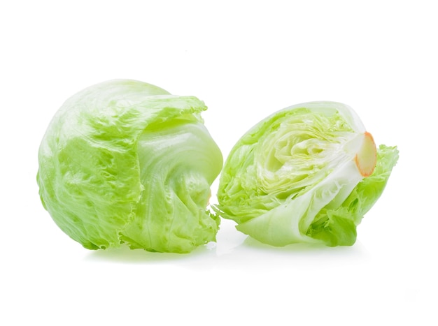 Green Iceberg lettuce on white.