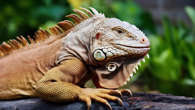 Green iguana closeup on wood animal closeup reptile closeup