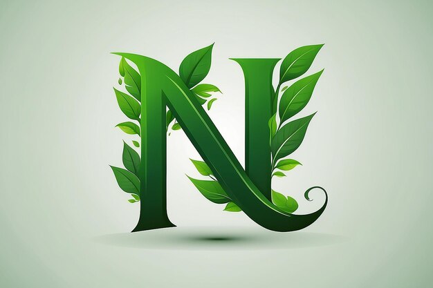 Green initial Letter N with leaf logo design vector graphic concept illustrations