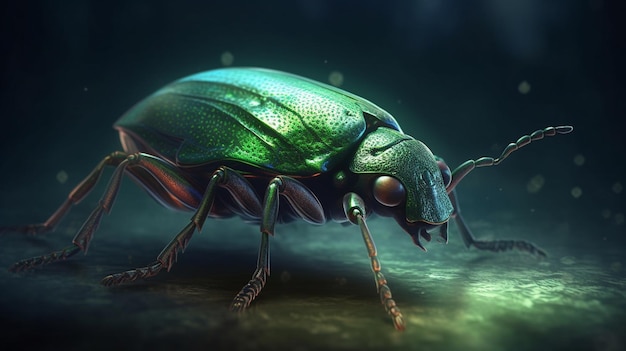 A green insect with a green face and red eyesgenerative ai