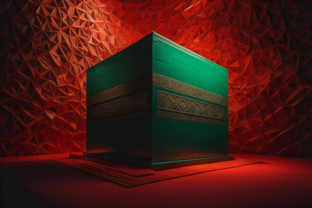 Photo green islamic kaaba on red background