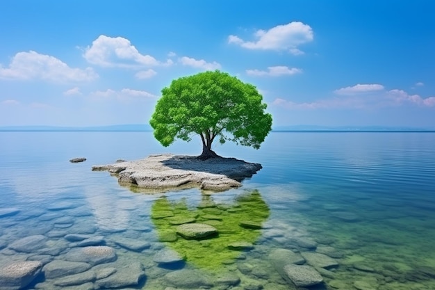 Photo green island in the sea nature composition