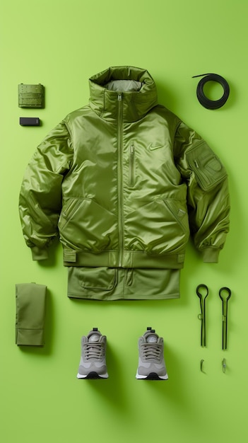 フード付きの緑のジャケットとスラウチという文字が書かれた緑のジャケット。