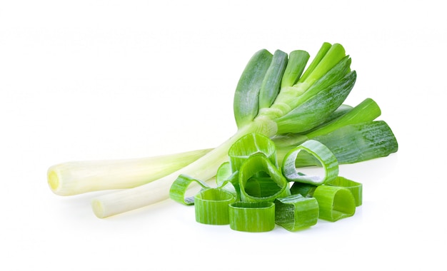 Green Japanese Bunching Onion on White wall. 