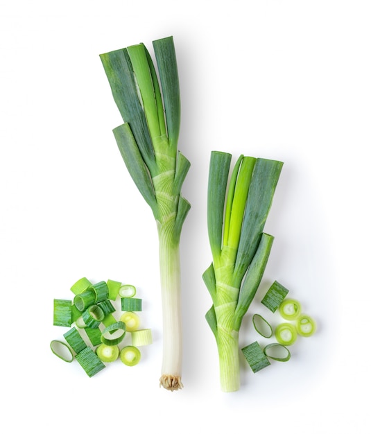 Green Japanese onion on white