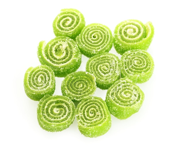 Green jelly candies isolated on white