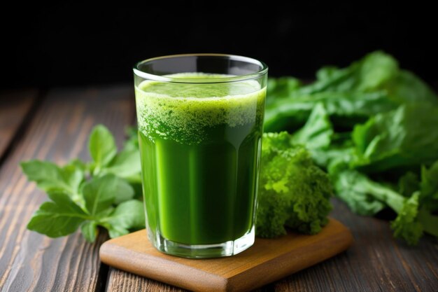 Green juice beside kale leaves