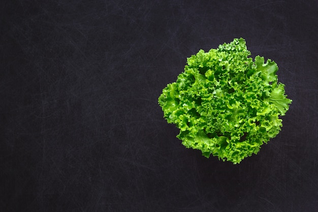 Photo green kale leaves on black