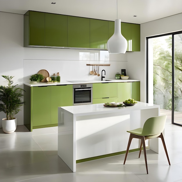 Foto design degli interni di una cucina verde