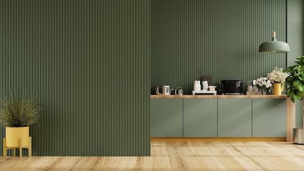 Green kitchen and minimalist interior design