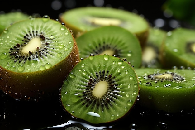 A green kiwi fruit with the word kiwi on it